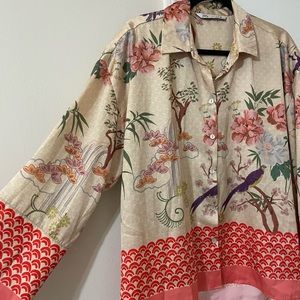 Zara satin oriental print blouse
